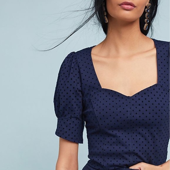 Maeve by Anthropologie Sevigny Top polka dot print in navy blue size small - Picture 1 of 10
